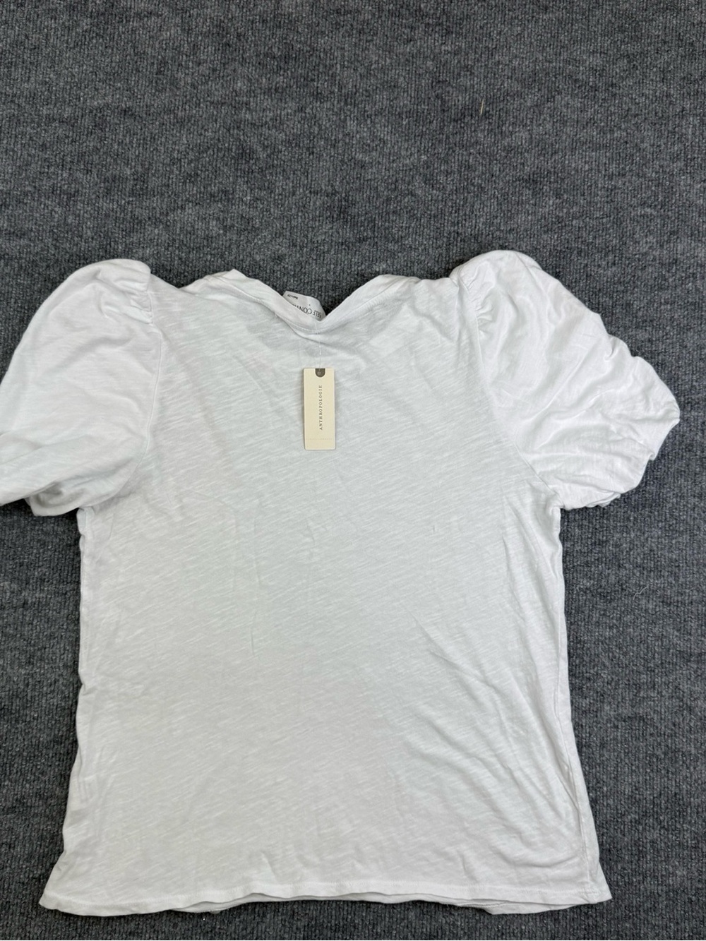 NWT Anthropologie Self Contrast Brooklyn White Puff Sleeve Tee Small